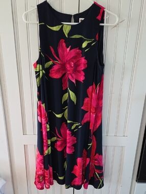 Anne Klein Sleeveless Swing Dress Navy Pink